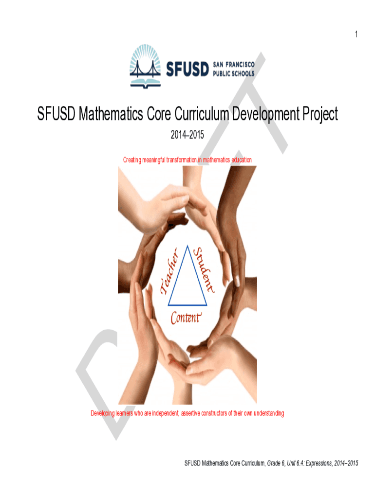 Fillable Online SFUSD Mathematics Core Curriculum Development Project