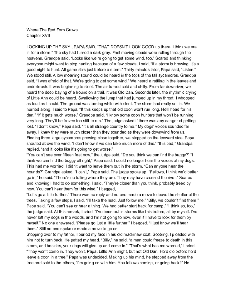 Fillable Online Where The Red Fern Grows Chapter 17 Summary Analysis Fillable Online Where The Red Fern Grows Chapter 17 Summary Analysis