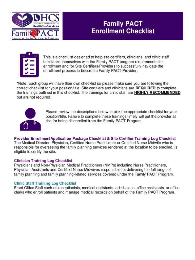 Fillable Online Family PACT Enrollment Checklist. Family PACT Enrollment Application Checklist