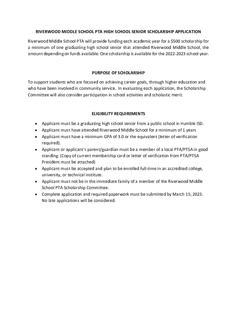 Fillable Online RIVERWOOD MIDDLE SCHOOL PTA HIGH SCHOOL SENIOR