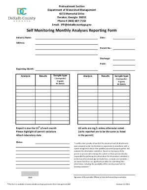 Self Monitoring Monthly Analyses Reporting Form
