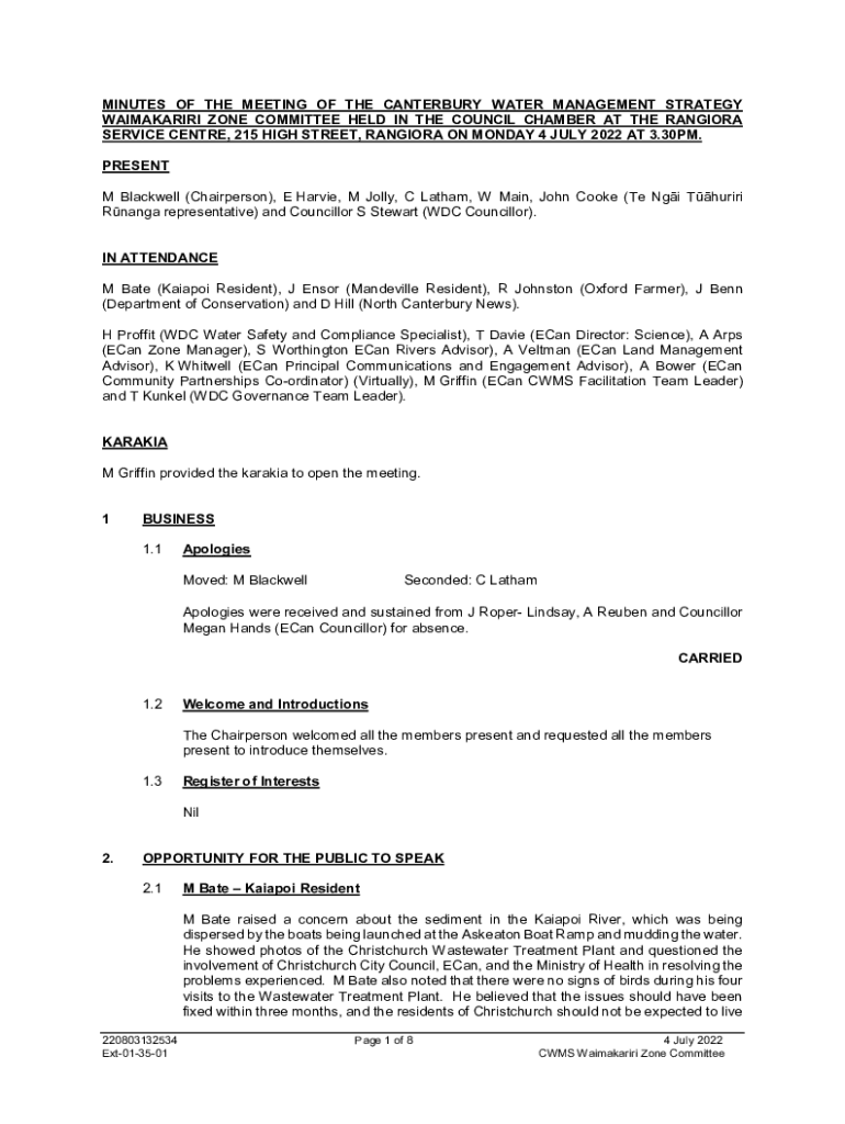 Fillable Online Canterbury Water Management Strategy Waimakariri Zone Fax Email Print