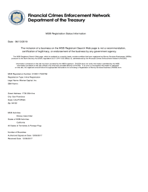 Fillable Online MSB Registration Status Information Date: 09/20 ... Fax ...