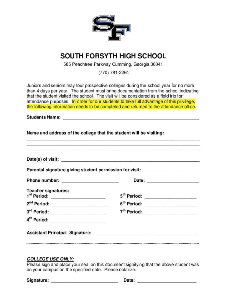 Fillable Online College Visit Form. Senior College Visit Fax Email ...