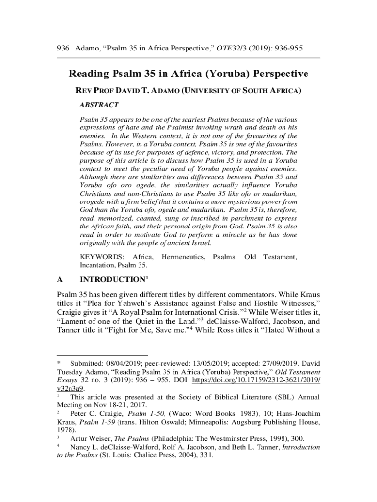 Fillable Online Reading Psalm 90 in the African (Yoruba) perspective
