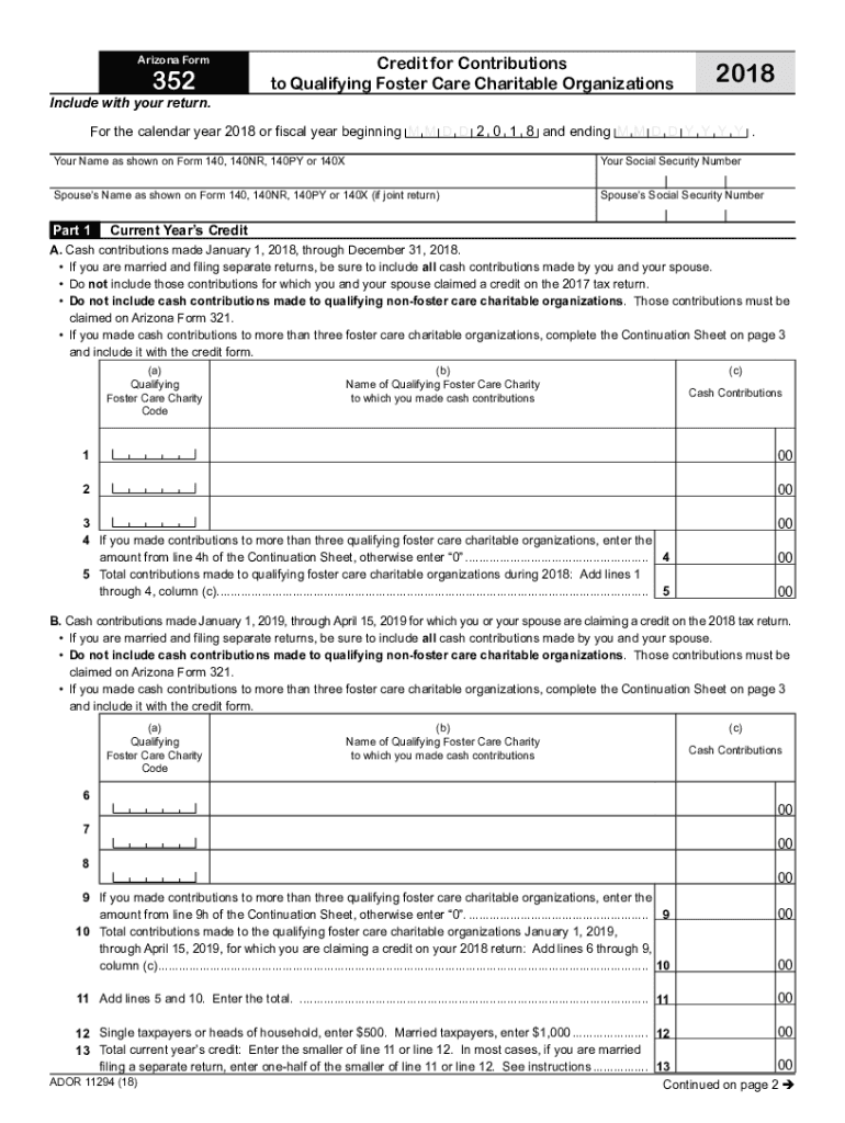 Arizona Foster Care Tax Credit Charitable Donations Preview on Page 1
