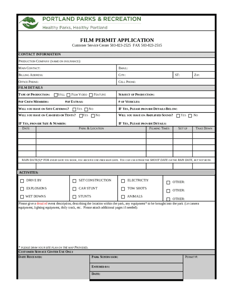 Application for Filming Permit City of Westmount Doc Template pdfFiller