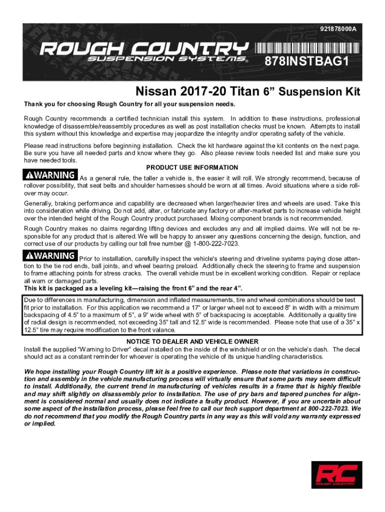 Fillable Online Rough Country 87820A 6inch Suspension Lift Kit Fax