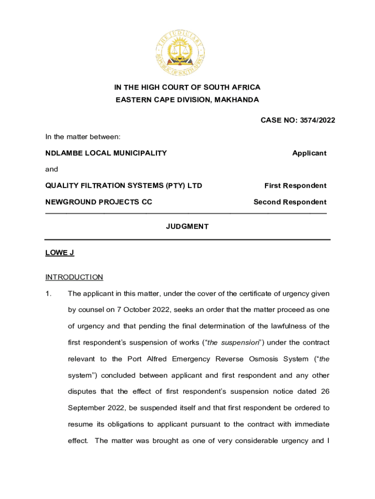 Fillable Online legalbrief co Ndlambe Local Municipality v Quality