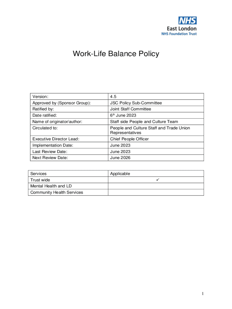 Fillable Online Work-Life Balance Policy Fax Email Print - pdfFiller