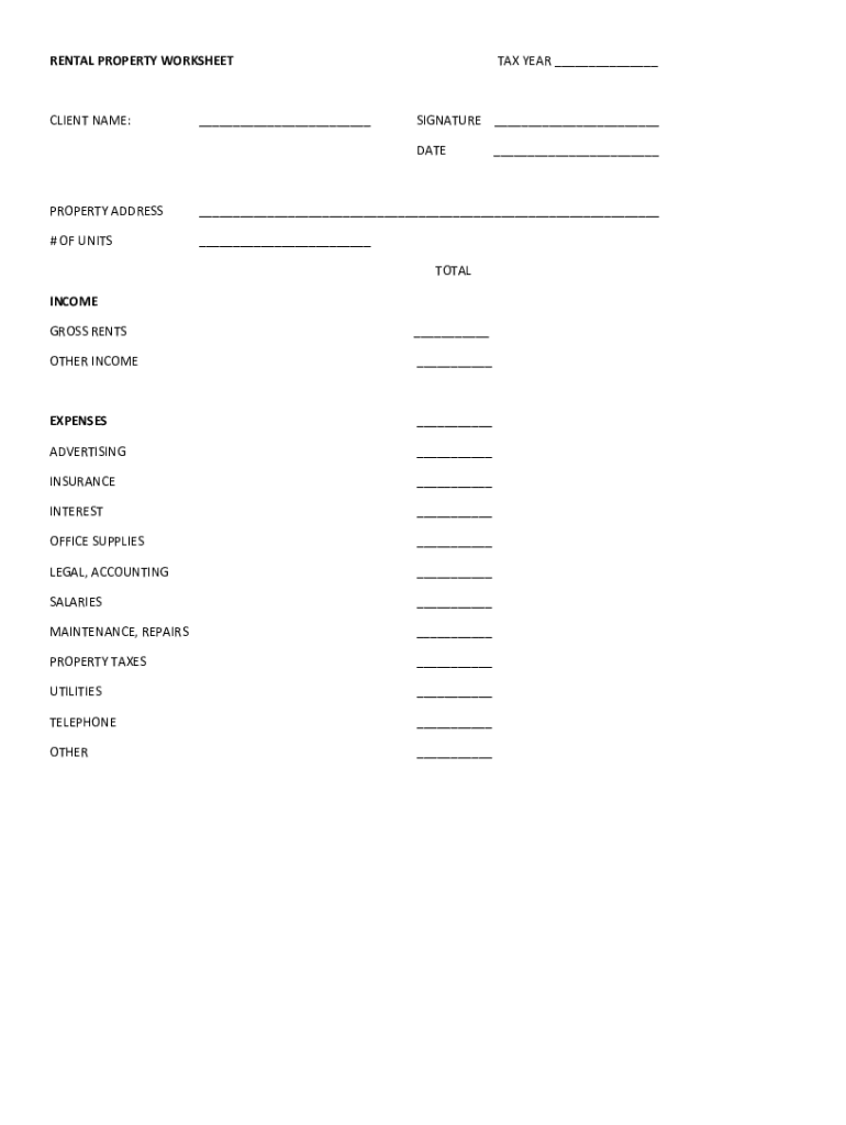 Fillable Online RENTAL PROPERTY WORKSHEET docx Fax Email Print PdfFiller