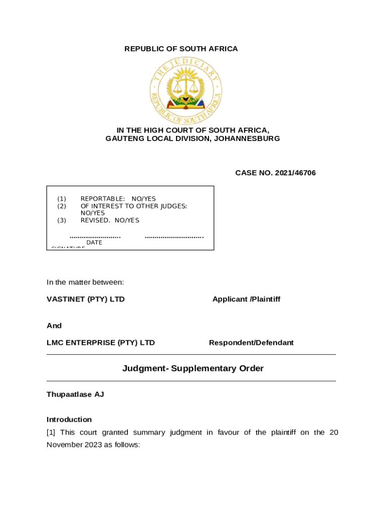 Fillable Online Caterpillar Financial Services South Africa (Pty) Ltd v