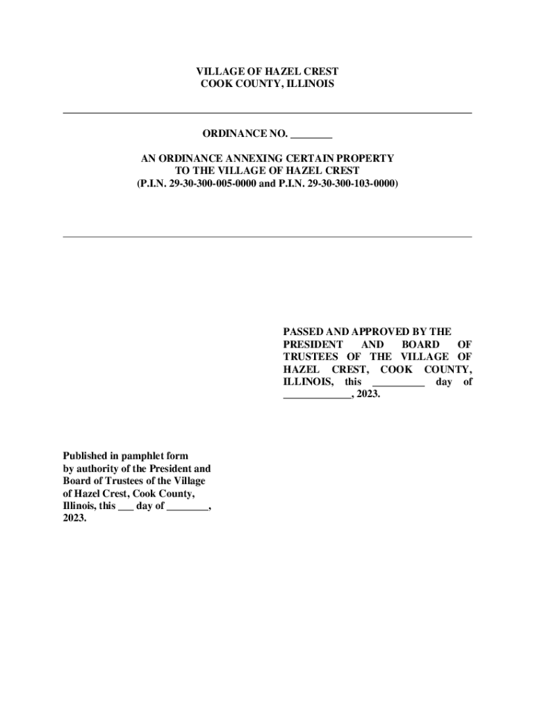 Fillable Online Village of Hazel Crest, Cook County, Illinois Ordinance