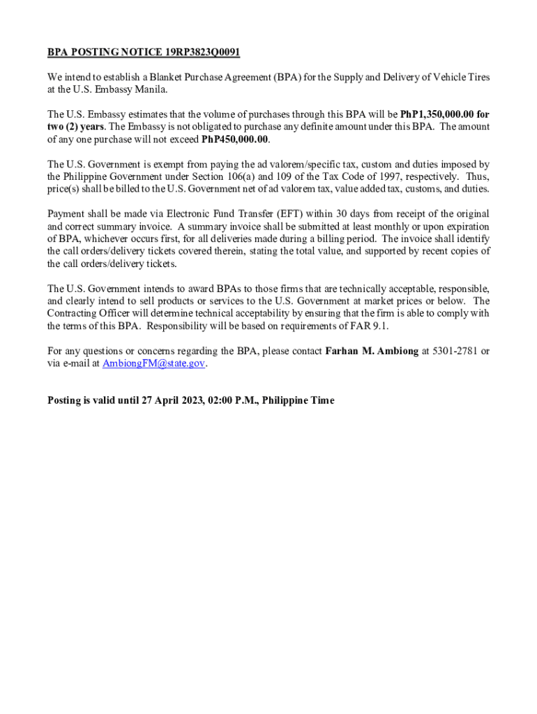 Fillable Online Blanket Purchase Agreement Setup Flashcards Fax Email