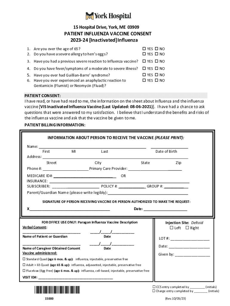 York-Hospital-PATIENT-Influenza-Vaccine-Consent- Preview on Page 1