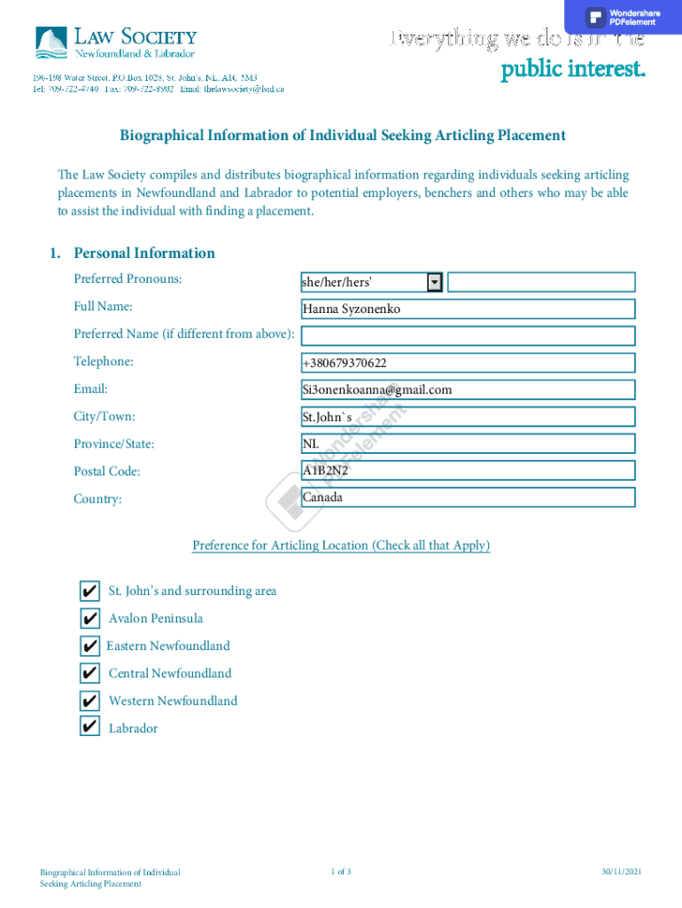 Fillable Online What Is an Articling Law Student? (With