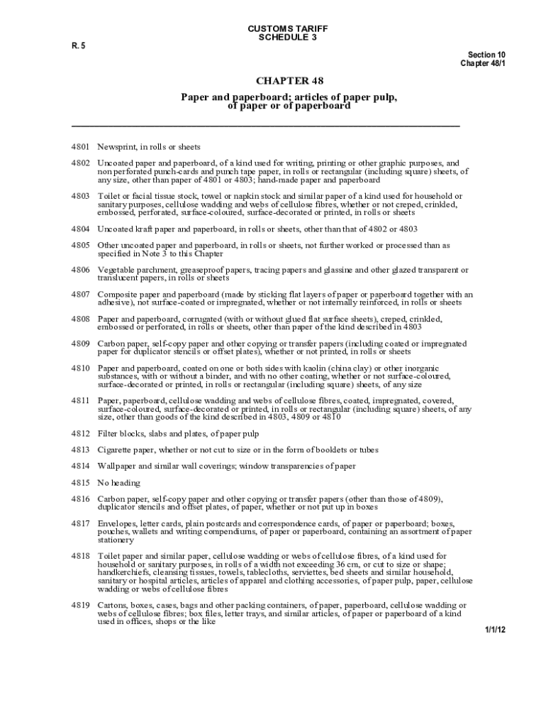 Fillable Online Tariff Working Pages HS2022 Changes Section X