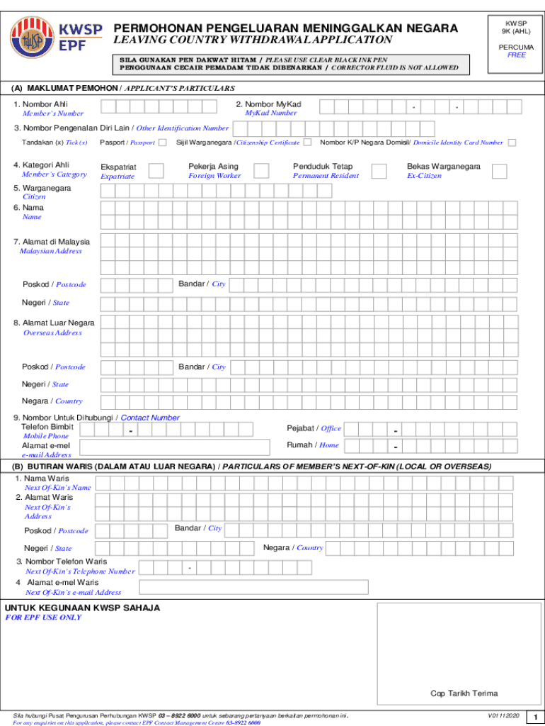 Get Kwsp 9k Ahl Withdrawal Form Preview on Page 1