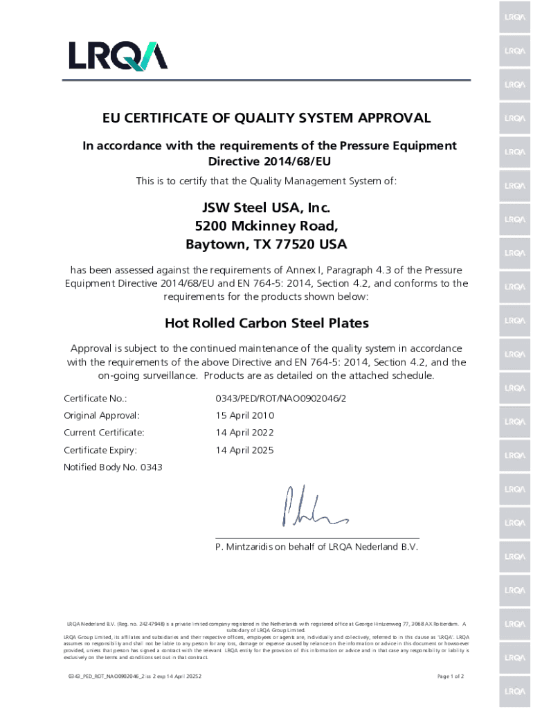 Fillable Online Certificate Industrial Pipe Fittings Fax Email Print pdfFiller