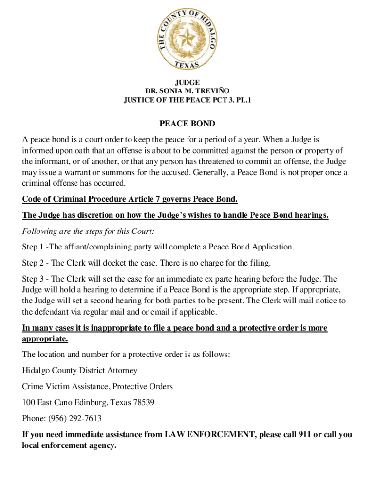Fillable Online PEACE BOND A peace bond is a court order to keep the