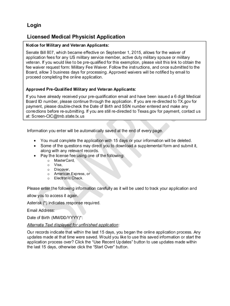 Fillable Online Login Licensed Medical Physicist Application Fax Email