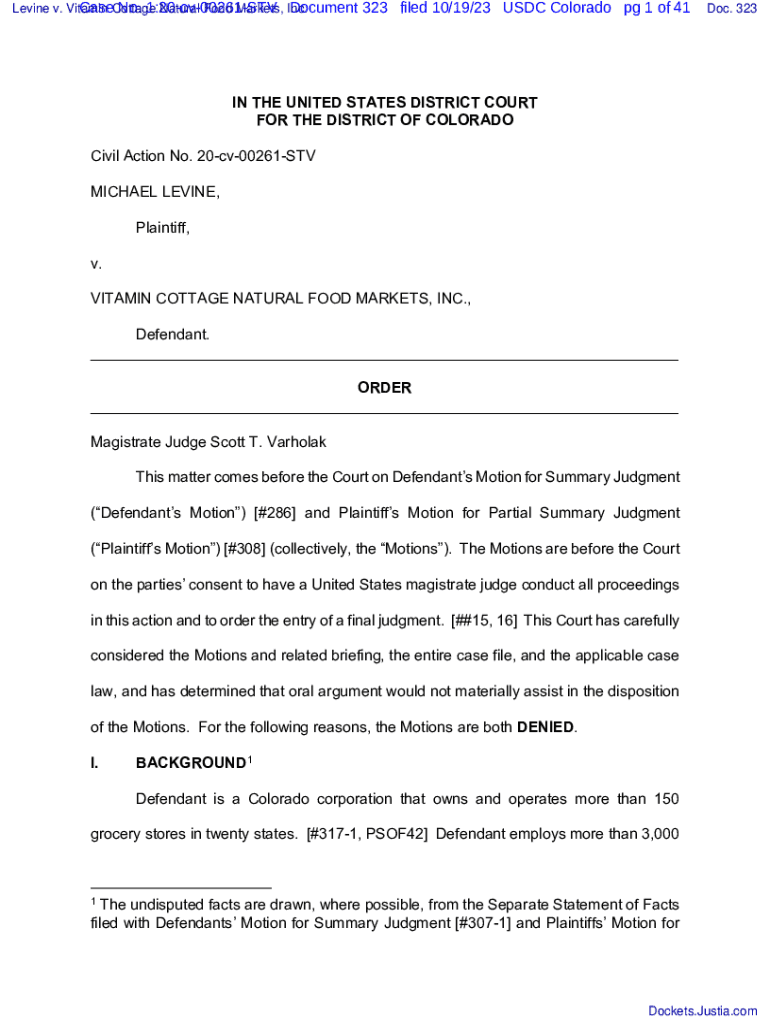 Fillable Online Levine v. Vitamin Cottage Natural Food Markets, Inc