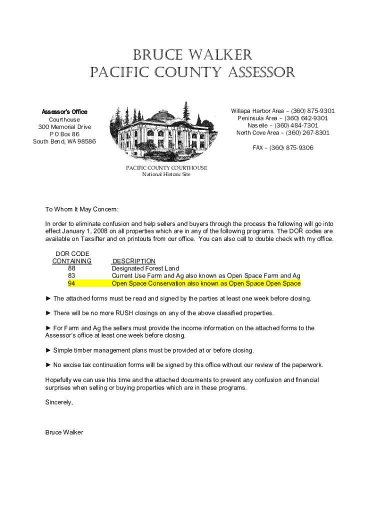 Fillable Online The Q&A Is Pacific County assessor BRUCE?WALKER
