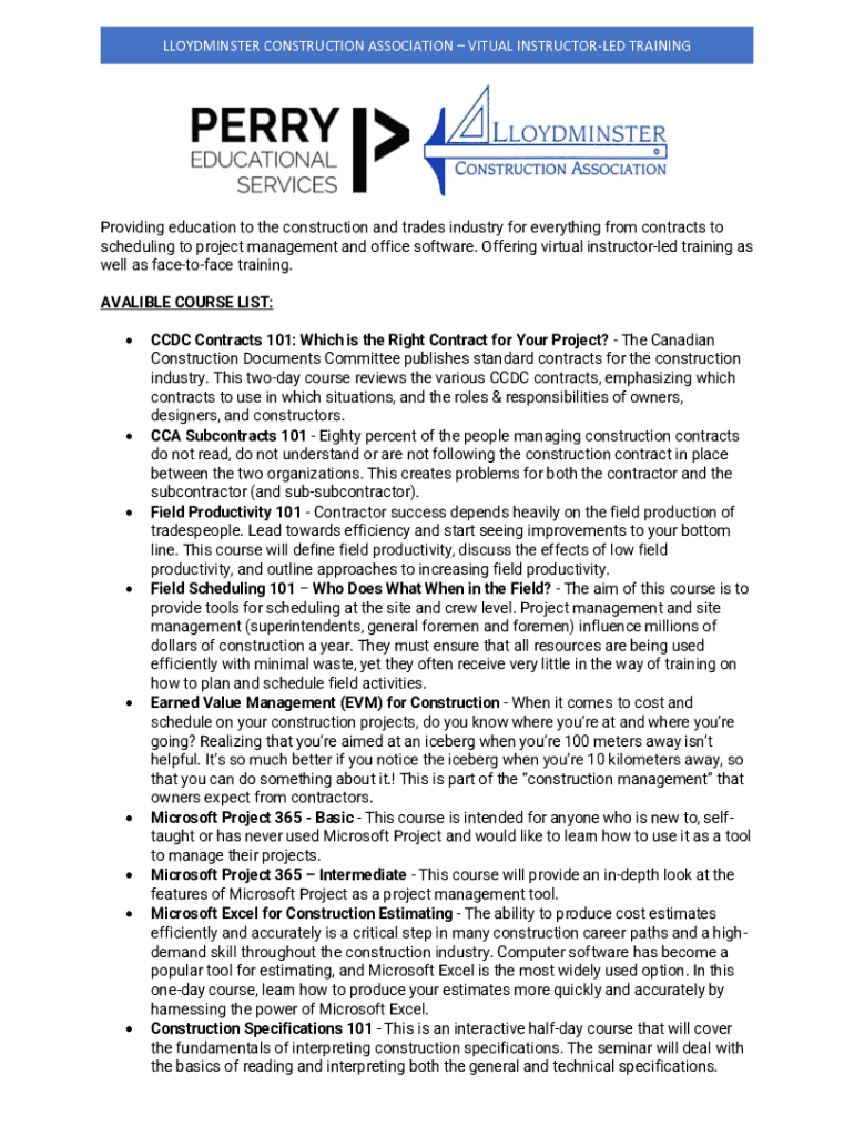 Fillable Online Lloyd Const Assoc Lloydminster and Area Construction