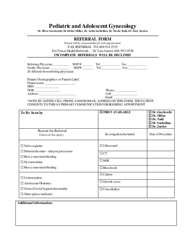Fillable Online bcch gender clinic referral form Fax Email Print ...
