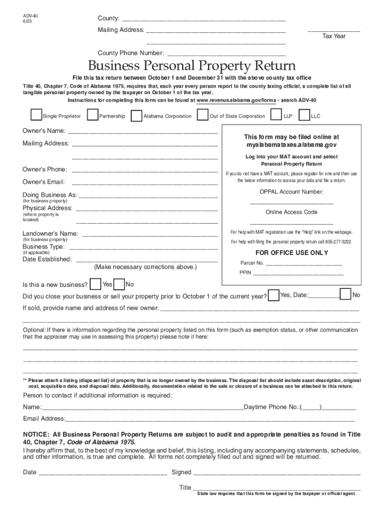 alabama personal property return Preview on Page 1