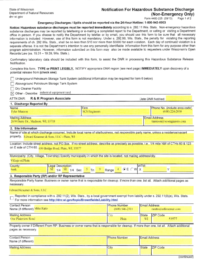 Fillable Online WisDOT's Contact List Leaks, Spills and Other Hazardous