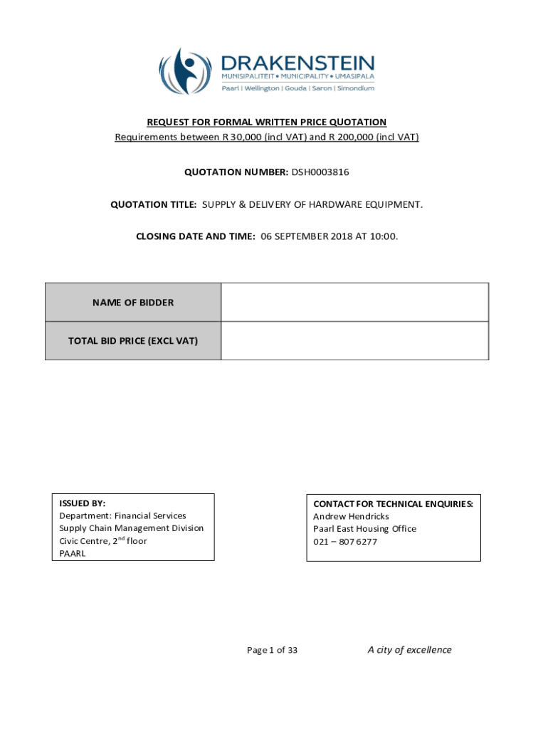 Fillable Online Supply & delivery of hardware equipment Paarl Fax