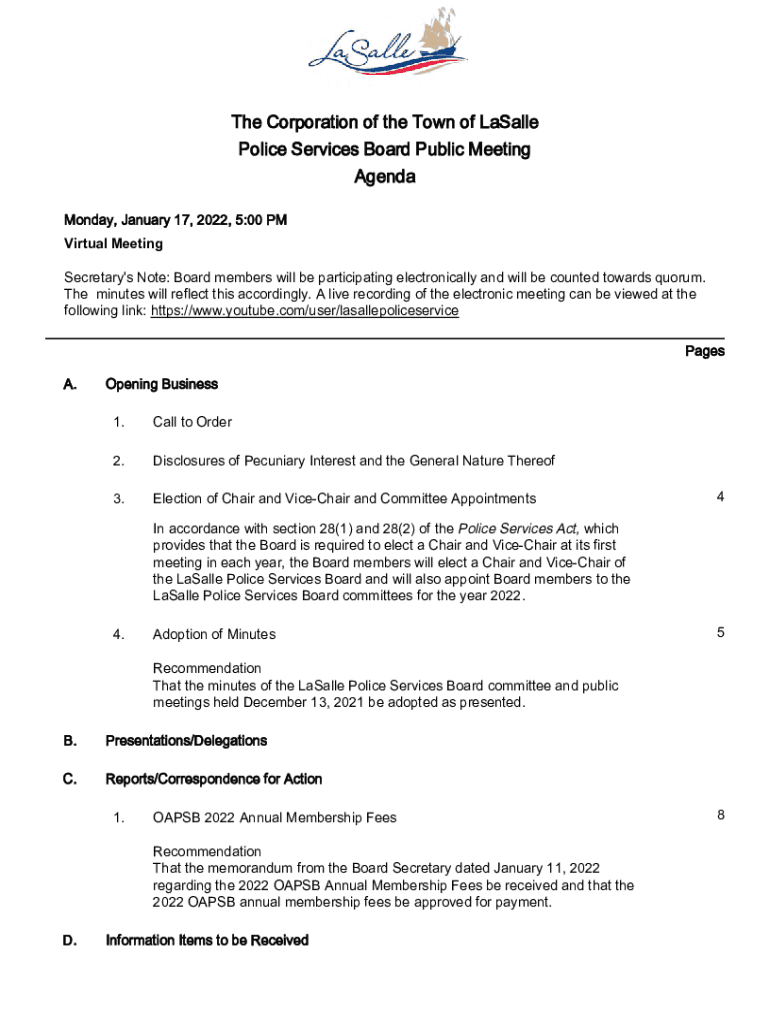 Fillable Online Secretary's Note Board members will be participating