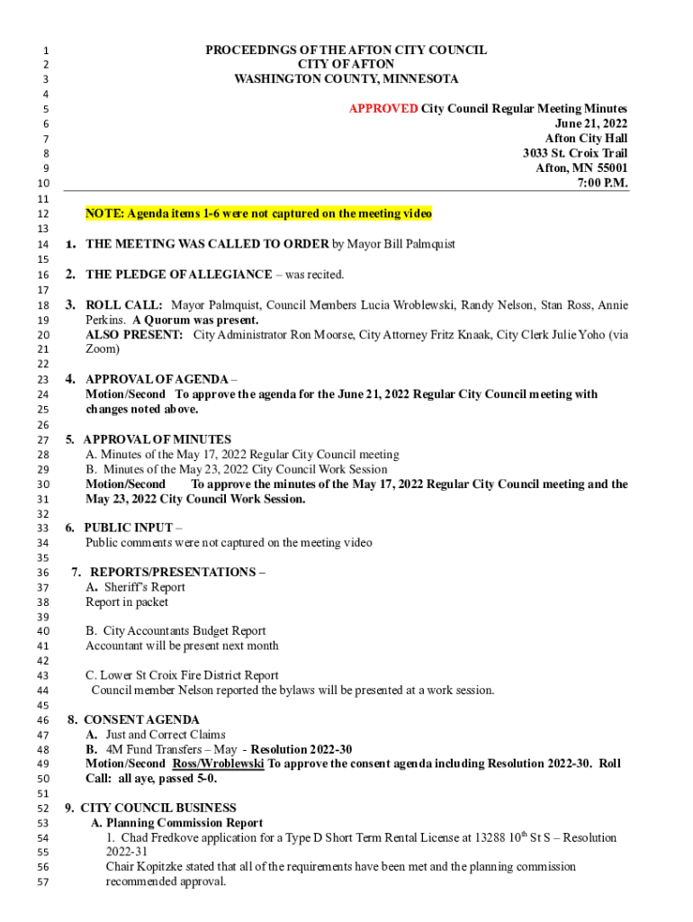 Fillable Online Afton, MN 55001 Fax Email Print pdfFiller