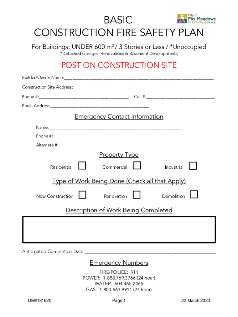 Fillable Online 19FCI004 fire safety plan construction and
