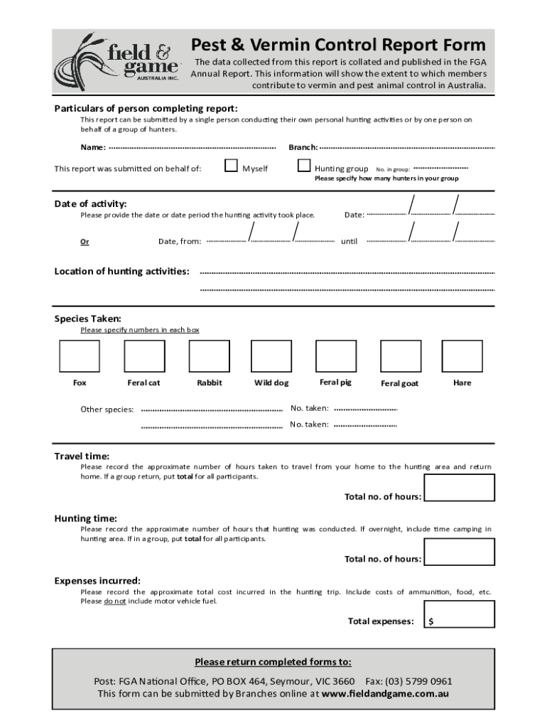 Fillable Online Pest & Vermin Control Report Form Fax Email Print