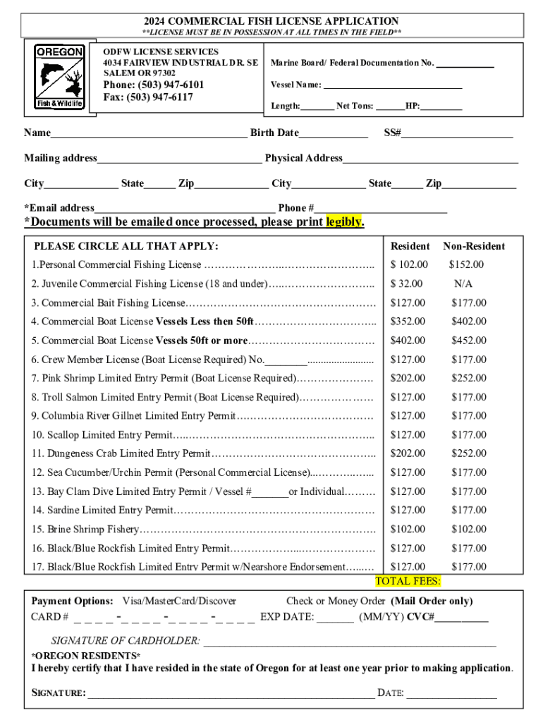 Fillable Online 2024 Commercial Fish License Application Fax Email