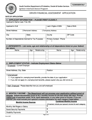 South Carolina Driver Financial Assessment Application