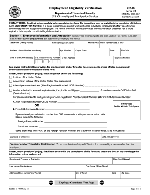 USCIS Form I-9 Employment Eligibility Verification