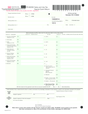 District of Columbia FR-800SE Sales and Use Tax