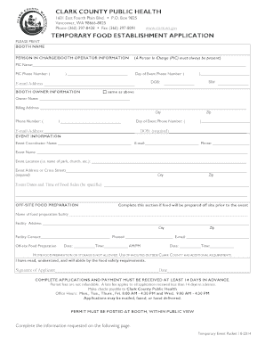 Clark County Temporary Food Establishment Application