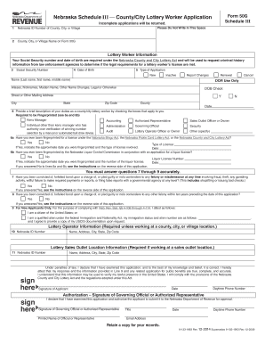 Nebraska Lottery Worker Application Form 50G
