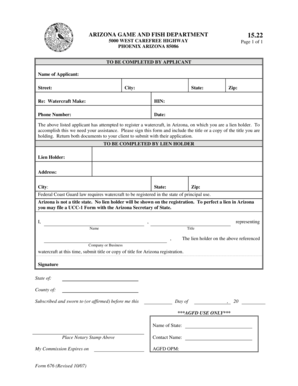 Arizona Watercraft Lien Holder Form