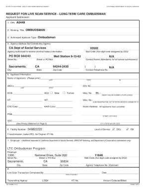 California Live Scan Request Form for Long Term Care Ombudsman