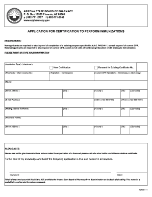 Arizona Immunization Certification Application