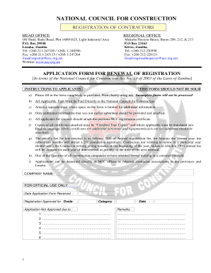 Zambia Contractor Registration Renewal Form
