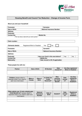 Housing Benefit and Council Tax Reduction Change of Income Form