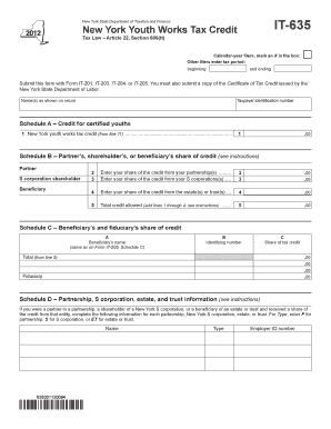 New York Youth Works Tax Credit Form IT-635