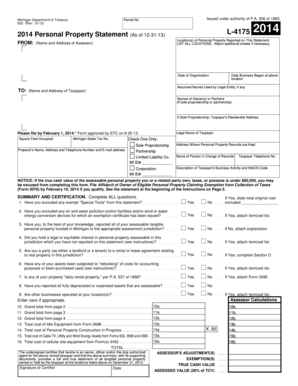 Michigan 2014 Personal Property Statement