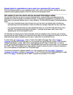 IRS Tax Return and Account Transcript Request